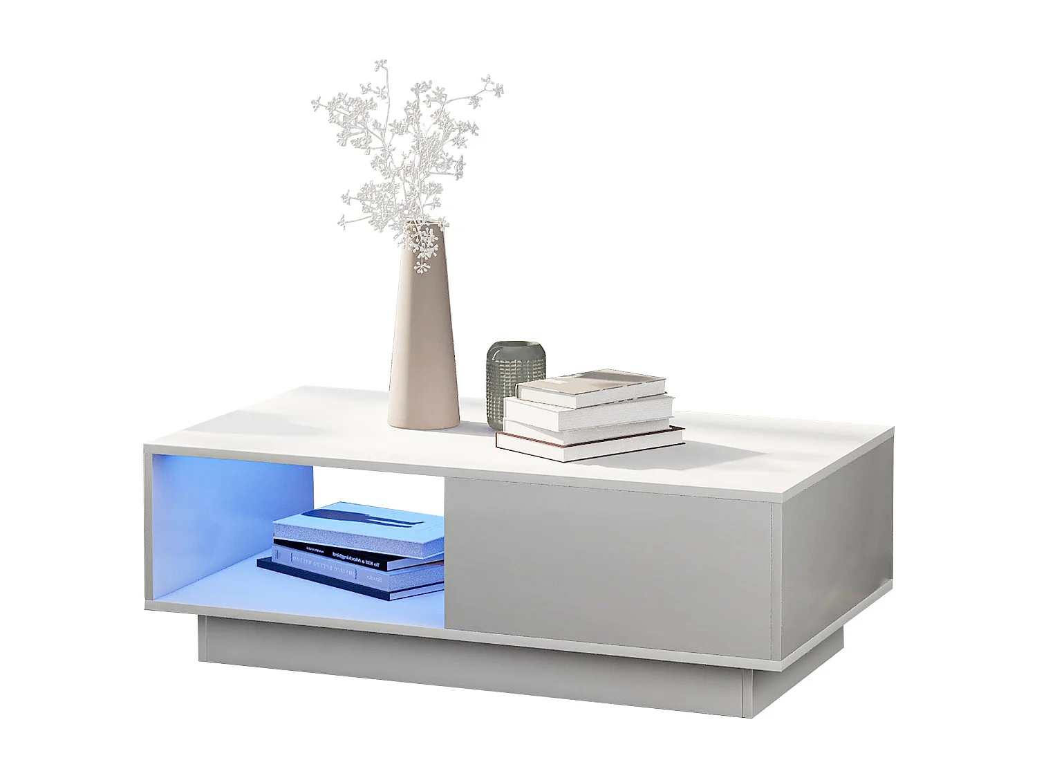 Table basse LED 95x55x32 cm verre brillant 15 couleurs blanc salon design