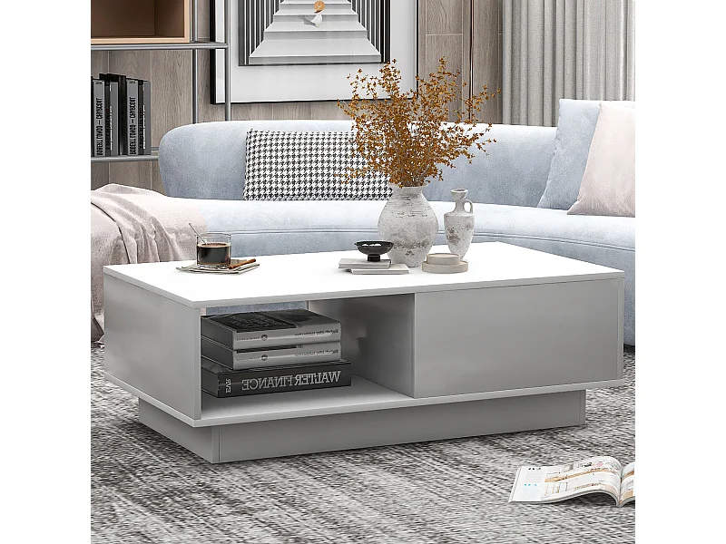 Table basse LED 95x55x32 cm verre brillant 15 couleurs blanc salon design
