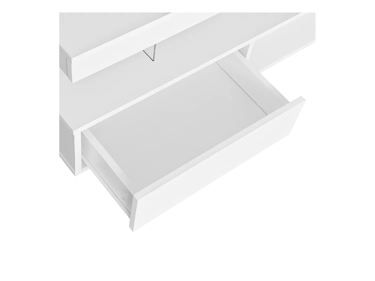 Table basse 95x50x42.5 cm brillant 4 plateaux verre 2 tiroirs 2 étagères blanc pour salon