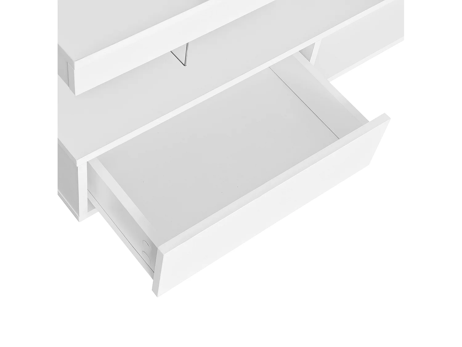 Table basse 95x50x42.5 cm brillant 4 plateaux verre 2 tiroirs 2 étagères blanc pour salon