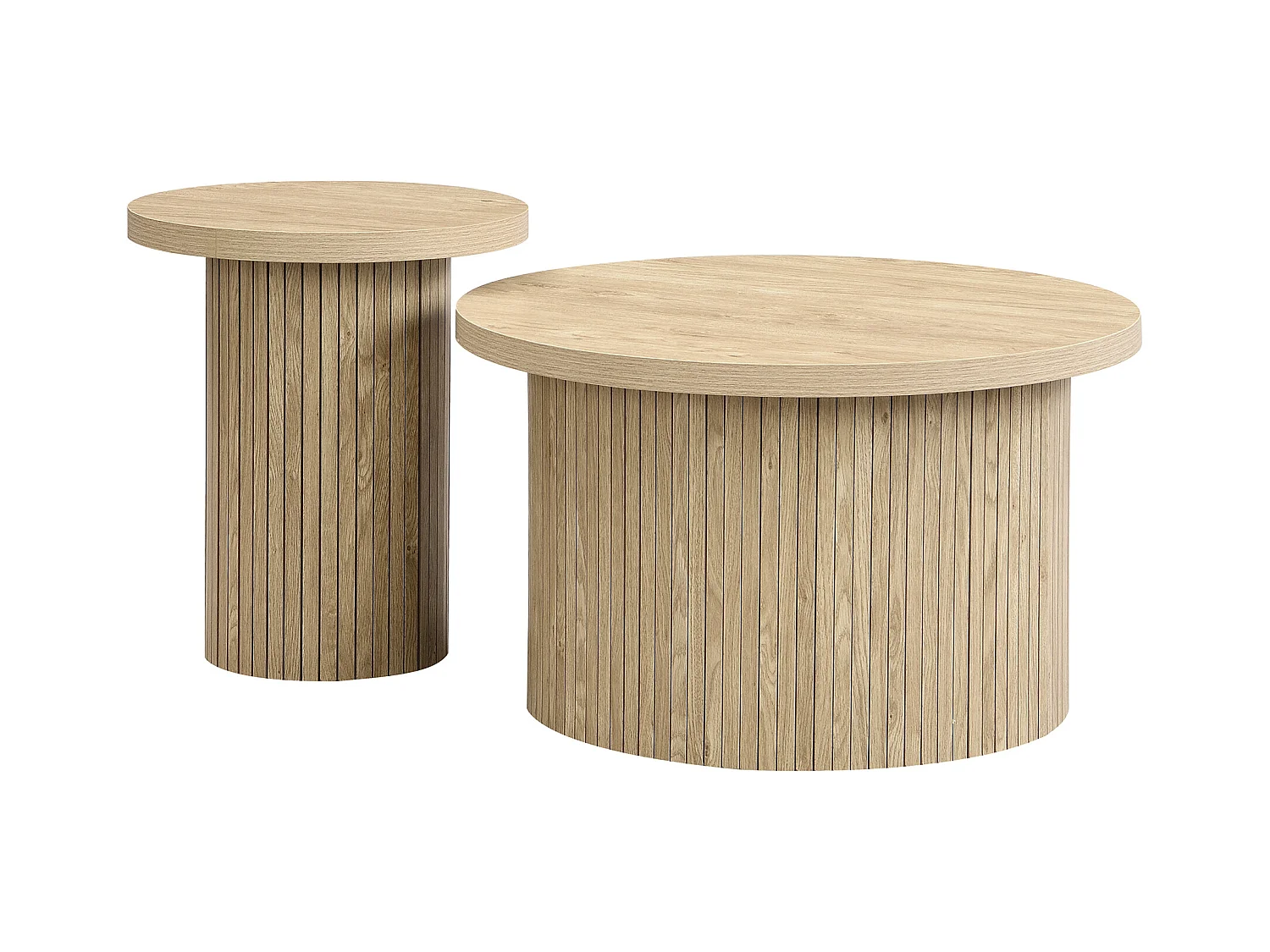 Set van 2 salontafels 106x66x46 cm met grote en kleine tafels van MDF-materiaal in natuurlijke kleur voor de woonkamer