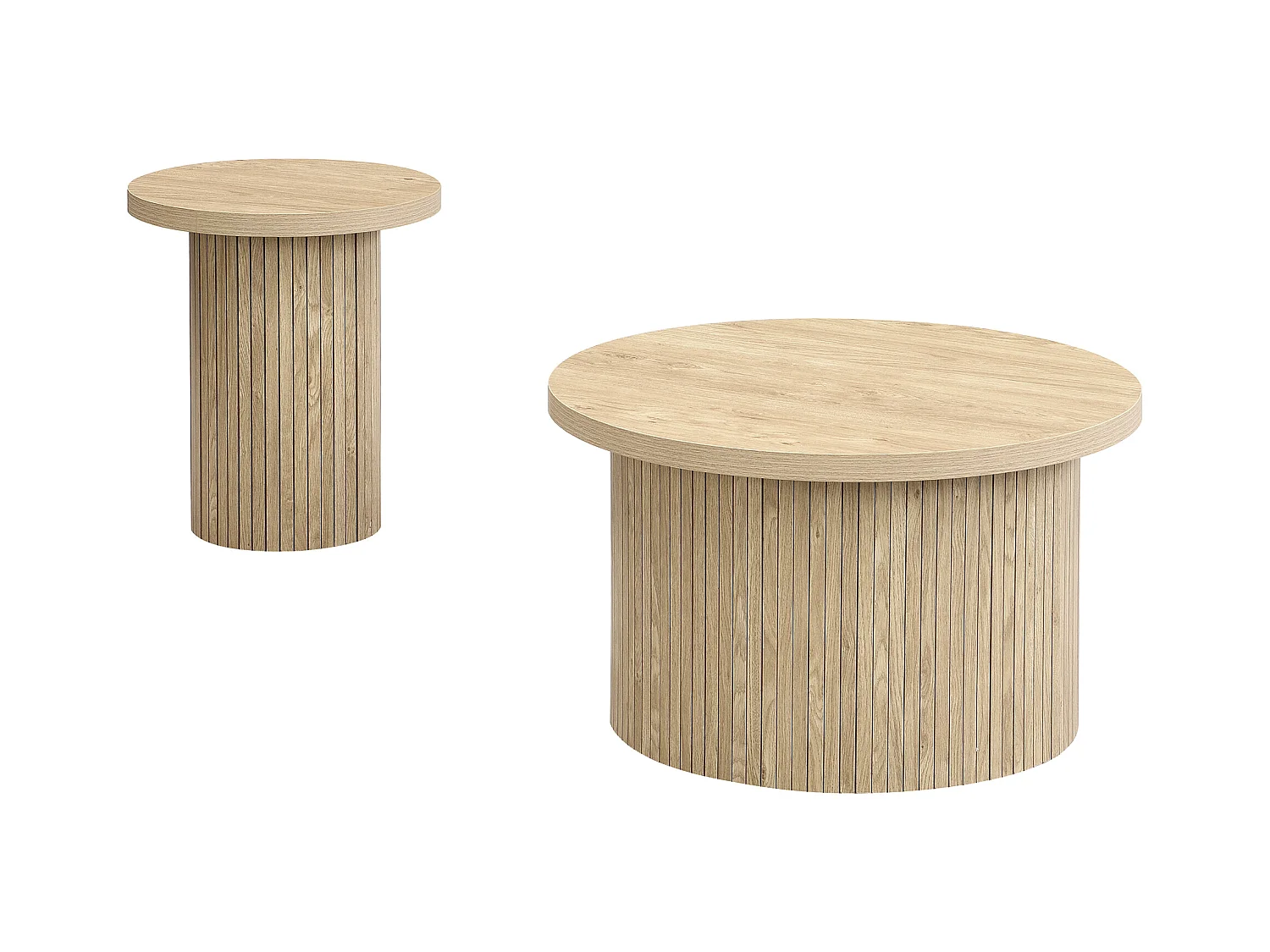 Set van 2 salontafels 106x66x46 cm met grote en kleine tafels van MDF-materiaal in natuurlijke kleur voor de woonkamer