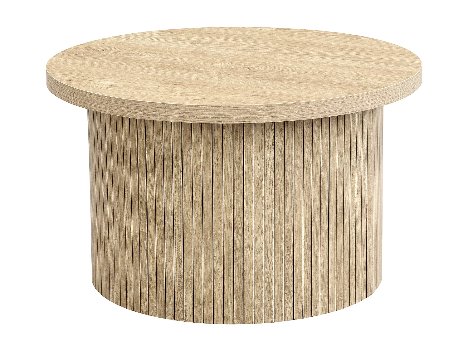 Lot de 2 tables basses rondes 66x66x40 cm, modulables gain de place, pieds à lattes, MDF, naturel