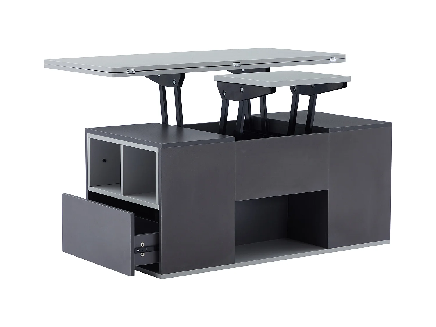 Table basse multifonction dépliable grande capacité gris foncé clair pour salon