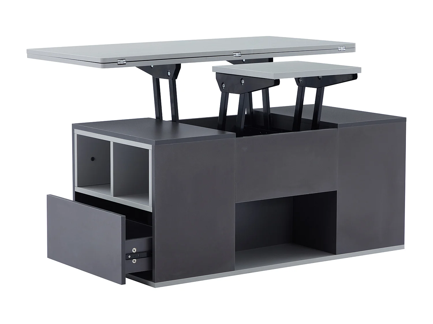 Table basse multifonction dépliable grande capacité gris foncé clair pour salon