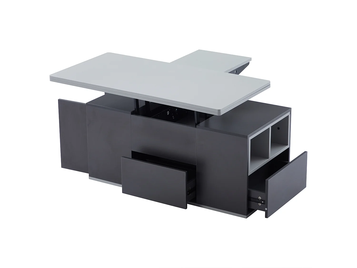 Table basse multifonction dépliable grande capacité gris foncé clair pour salon