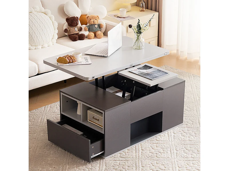 Table basse multifonction dépliable grande capacité gris foncé clair pour salon