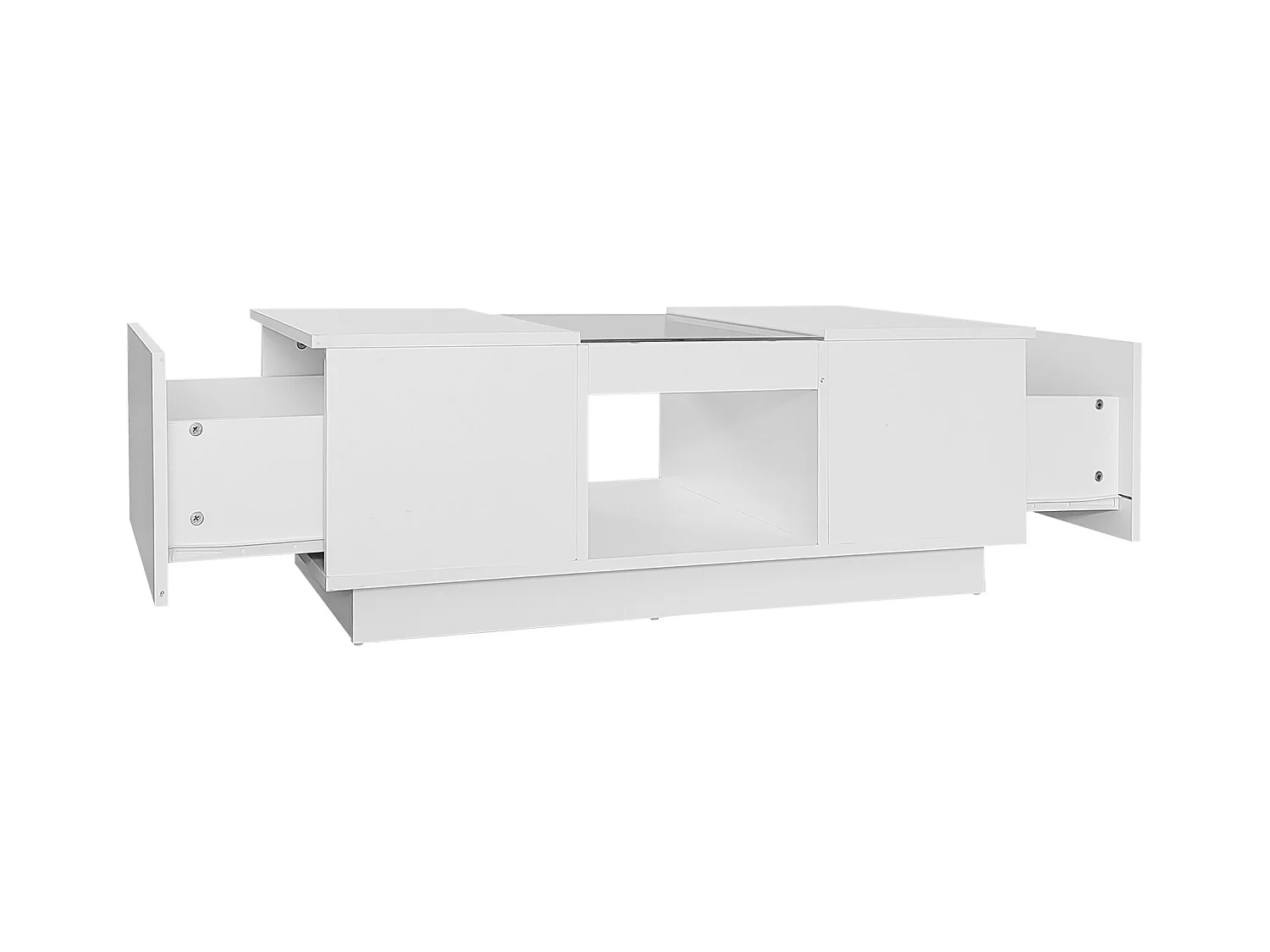 Salontafel 100x50x355cm glas LED verlichting app 2 lades 1 plank wit voor woonkamer