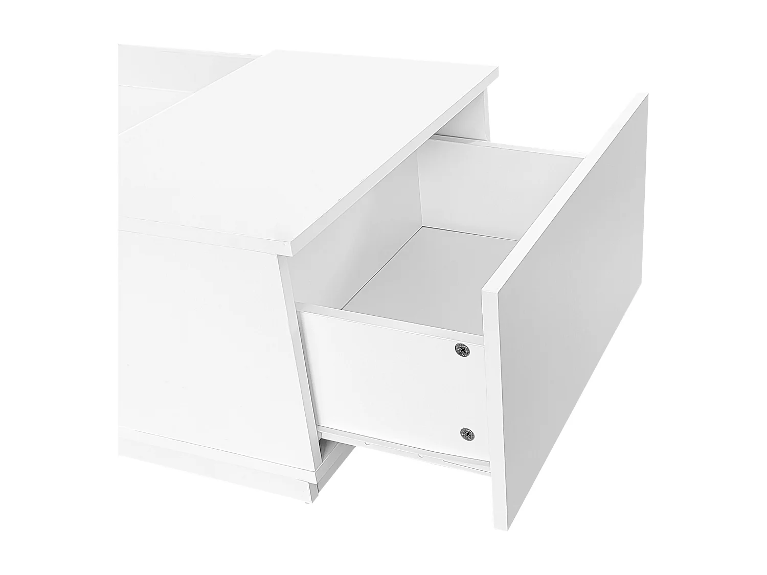 Table basse 100x50x35.5cm verre éclairage LED appli 2 tiroirs 1 étagère blanc pour salon