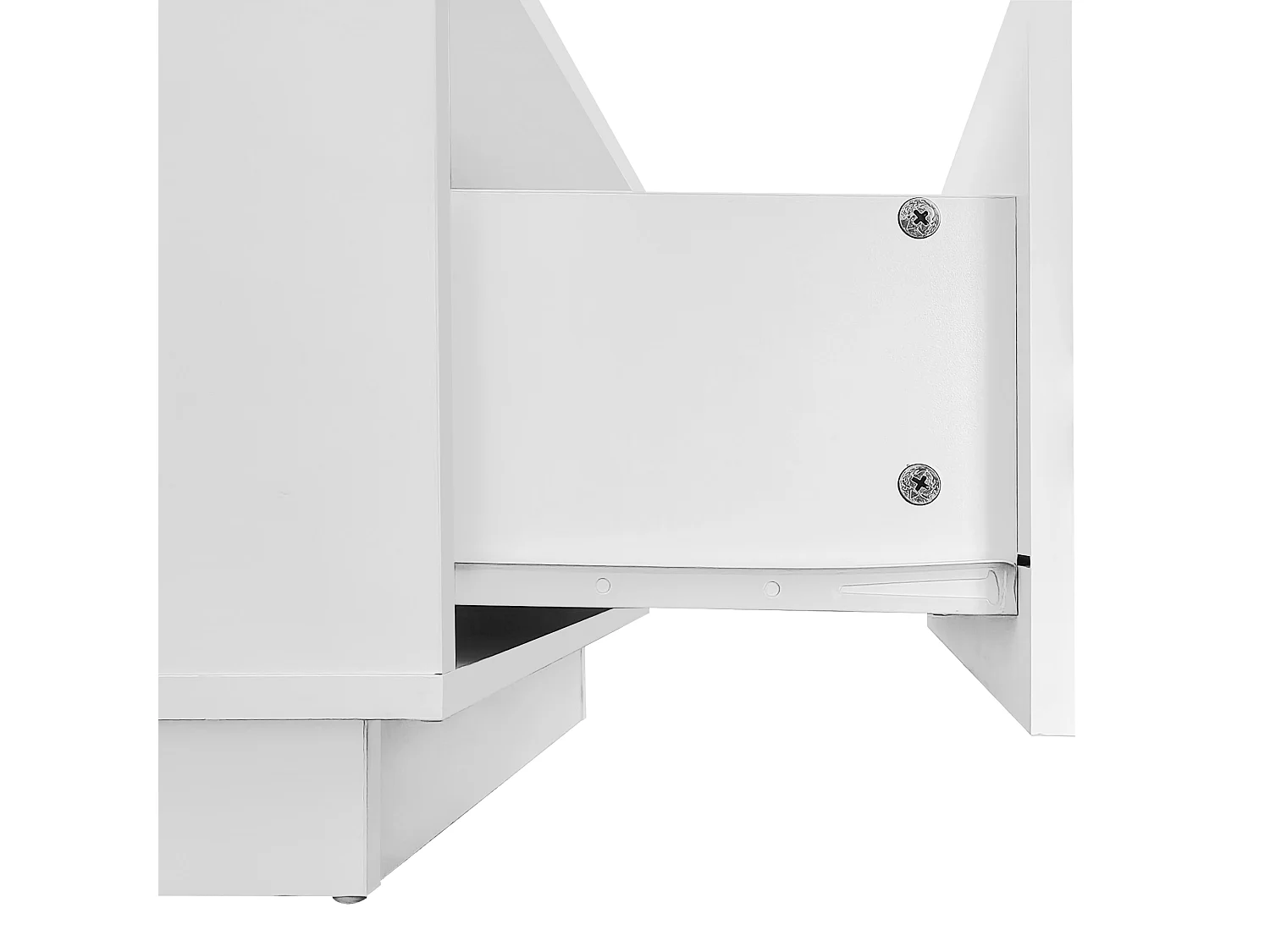 Table basse 100x50x35.5 cm, éclairage LED, contrôle par application, 2 tiroirs, 1 niche ouverte, panneau de particules blanc