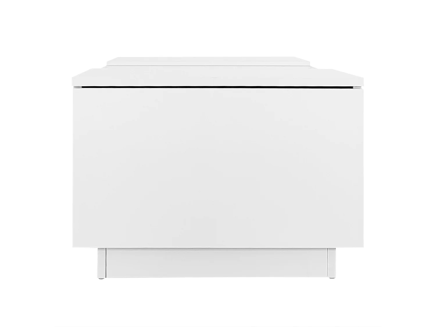 Table basse 100x50x35.5 cm, éclairage LED, contrôle par application, 2 tiroirs, 1 niche ouverte, panneau de particules blanc