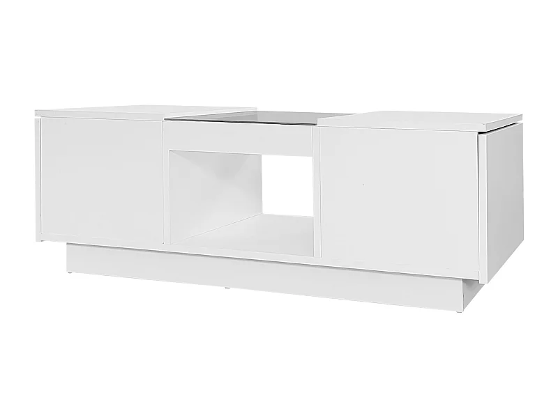 Table basse 100x50x35.5 cm, éclairage LED, contrôle par application, 2 tiroirs, 1 niche ouverte, panneau de particules blanc