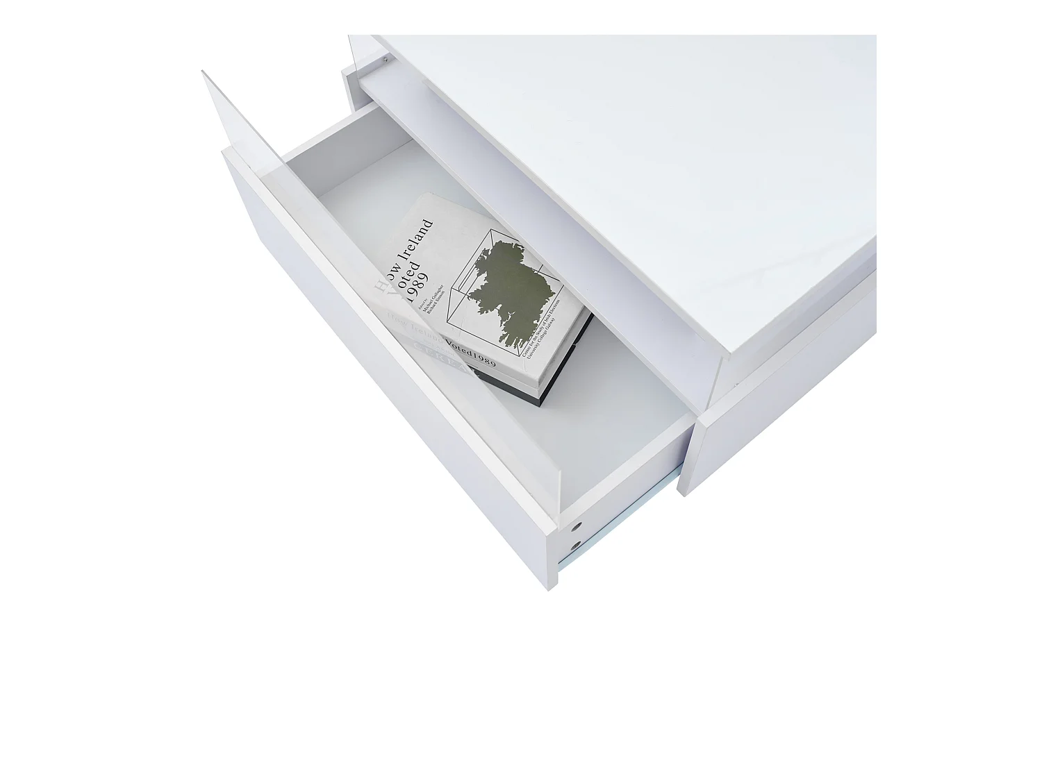 Table basse LED 70x70x41 cm verre brillant 2 tiroirs Blanc