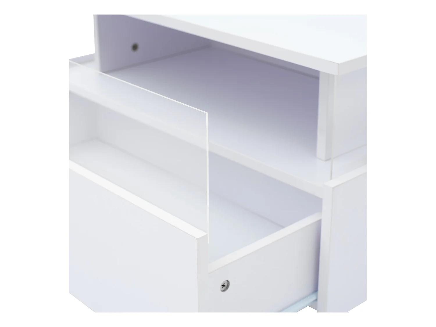 Table basse LED 70x70x41 cm verre brillant 2 tiroirs Blanc