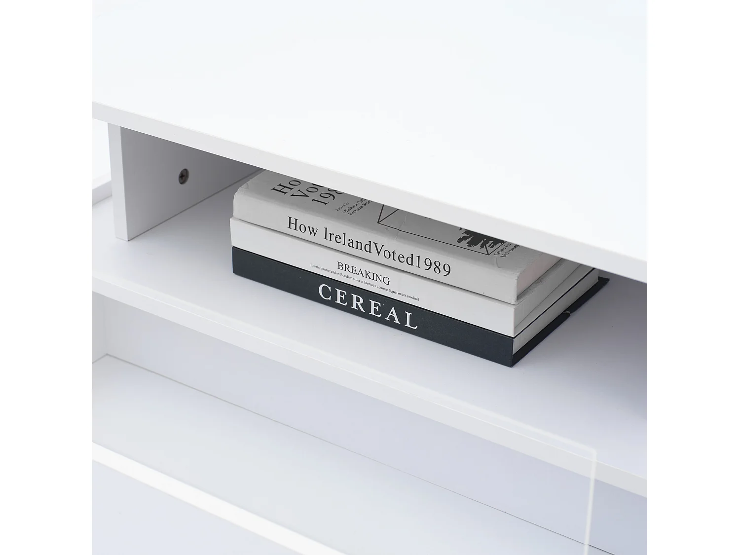 Table basse LED 70x70x41 cm verre brillant 2 tiroirs Blanc