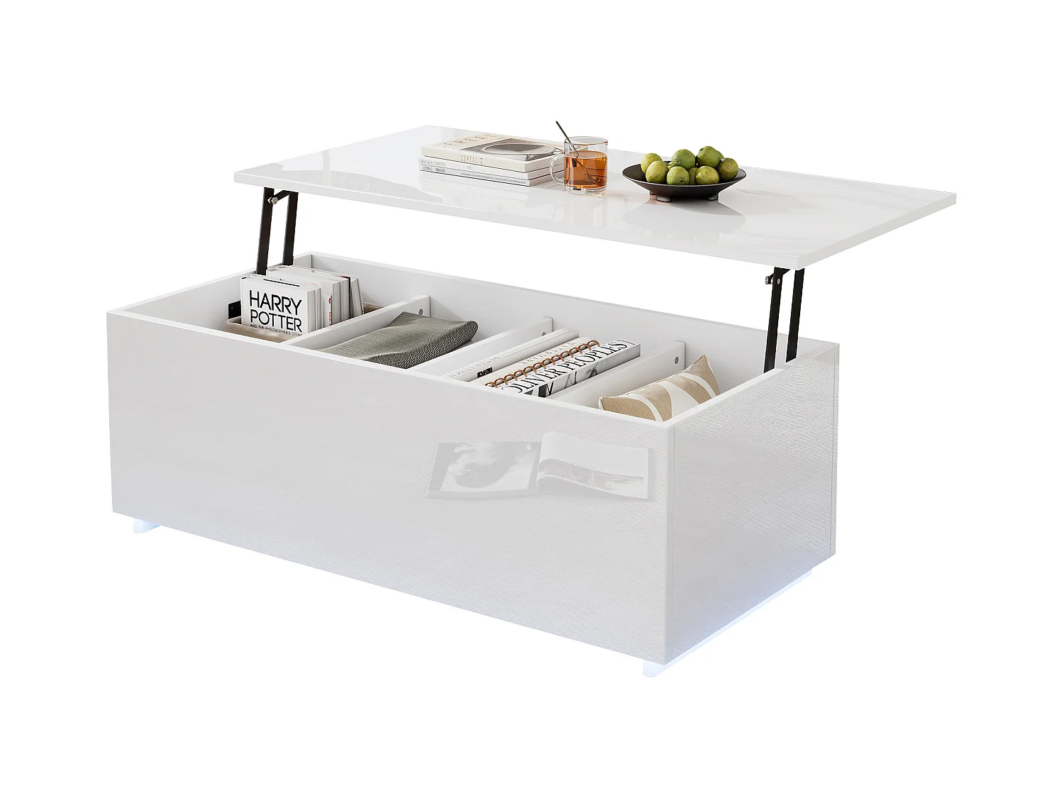 Table basse 100x50x35cm éclairage LED rangement caché hydraulique blanc salon moderne