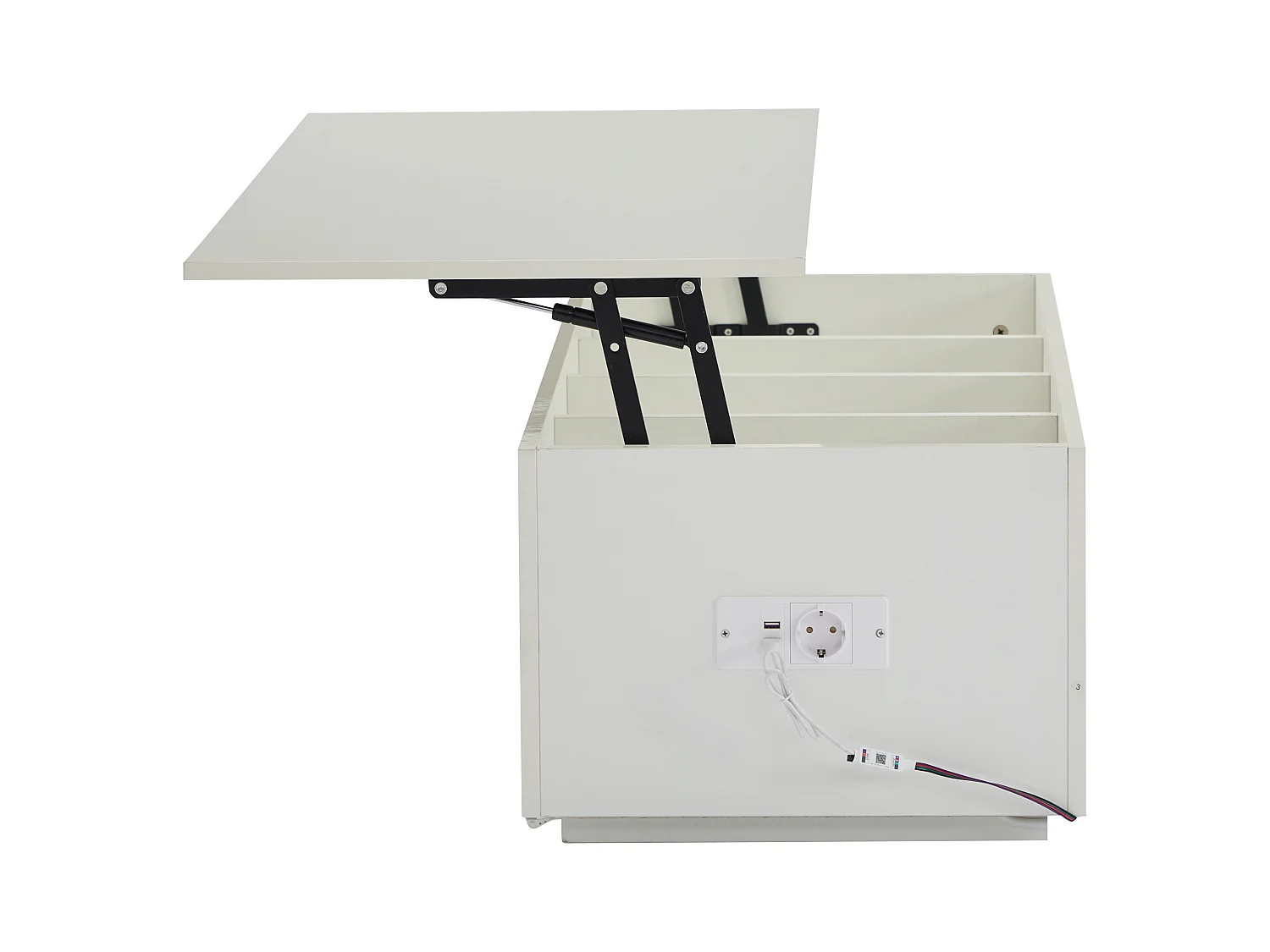 Table basse 100x50x35cm éclairage LED rangement caché hydraulique blanc salon moderne