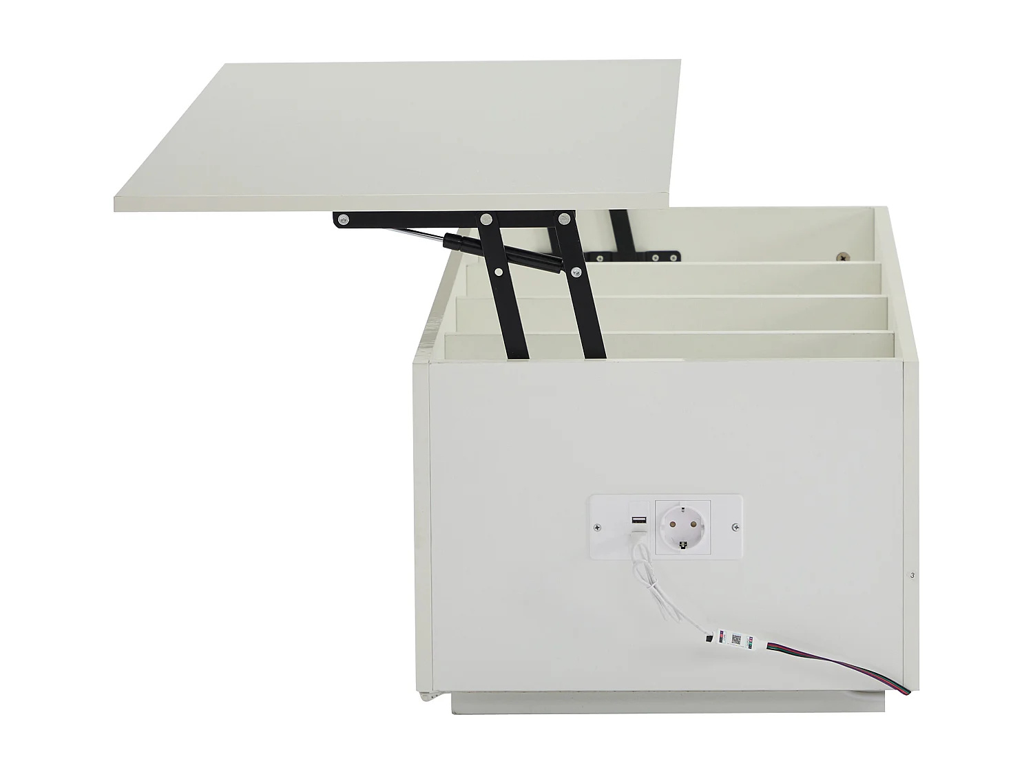 Table basse 100x50x35cm éclairage LED rangement caché hydraulique blanc salon moderne