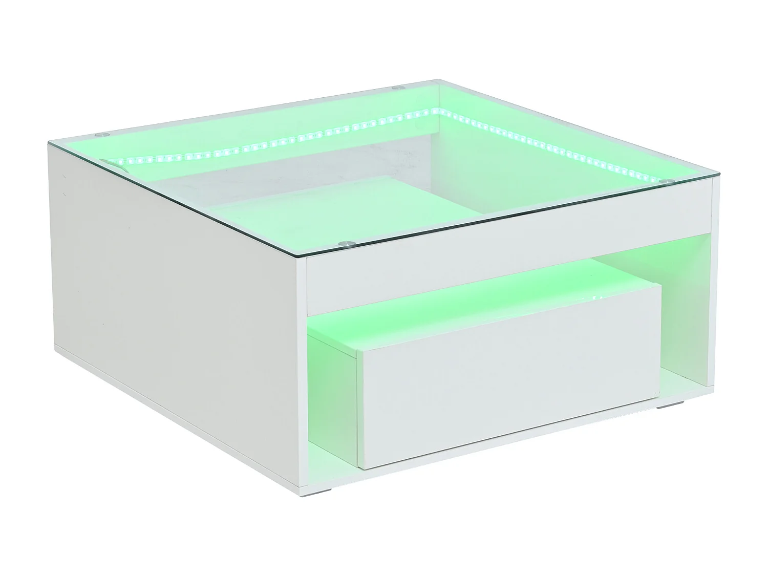 Table basse 70x70x35cm avec deux tiroirs LED bureaux et tables à manger en verre trempé en blanc pour salon