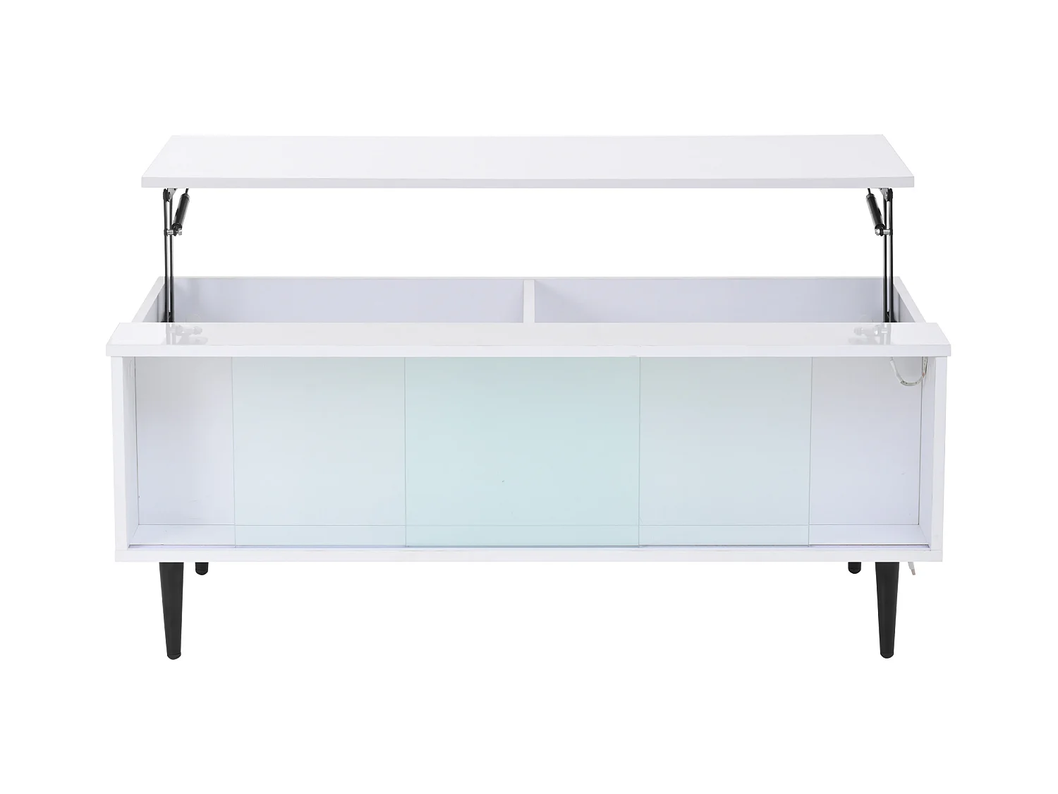 Salontafel 105x50x43 cm in hoogte verstelbaar LED verborgen opbergruimte gehard glas wit woonkamer appartement