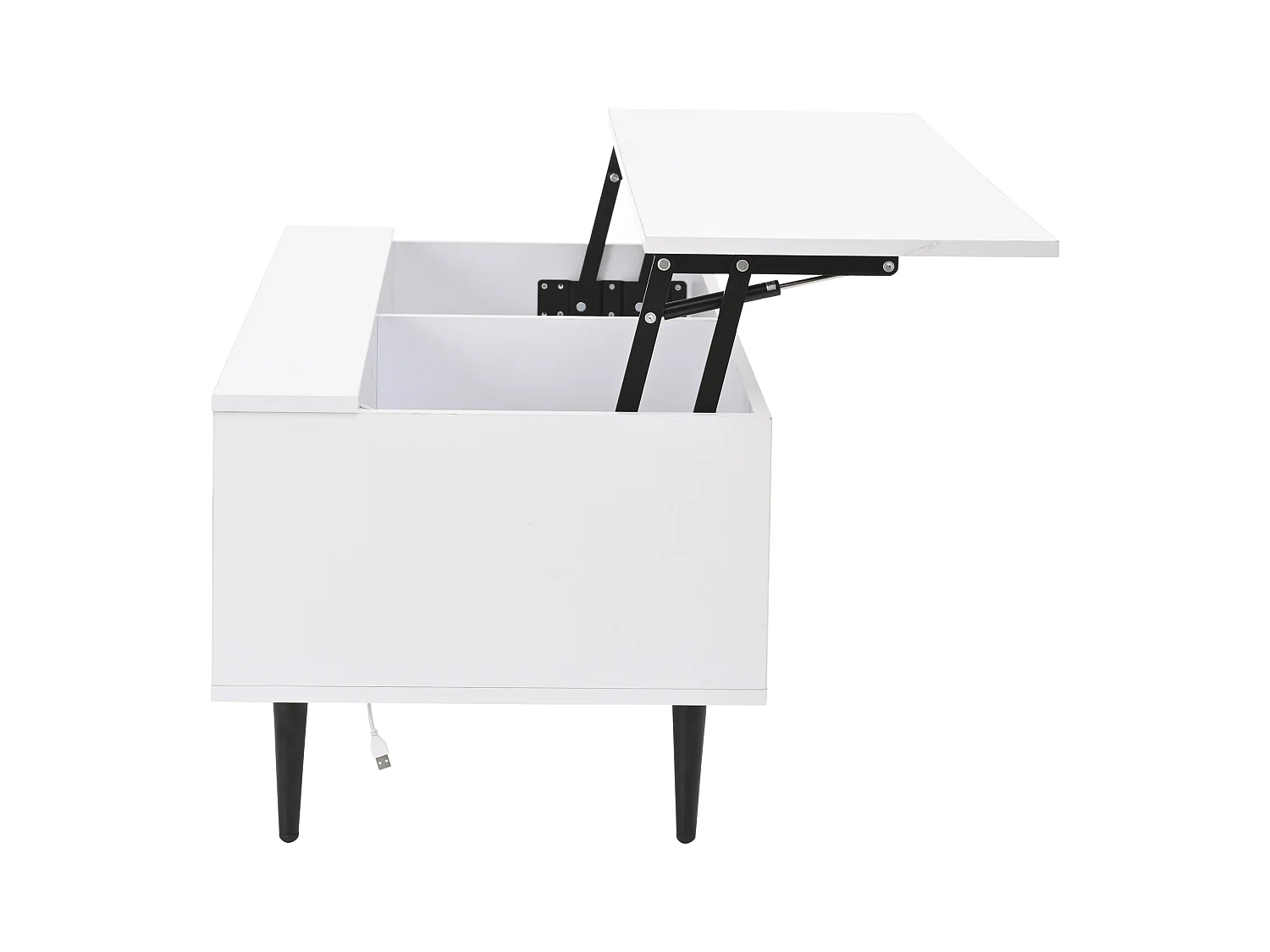 Salontafel 105x50x43 cm in hoogte verstelbaar LED verborgen opbergruimte gehard glas wit woonkamer appartement