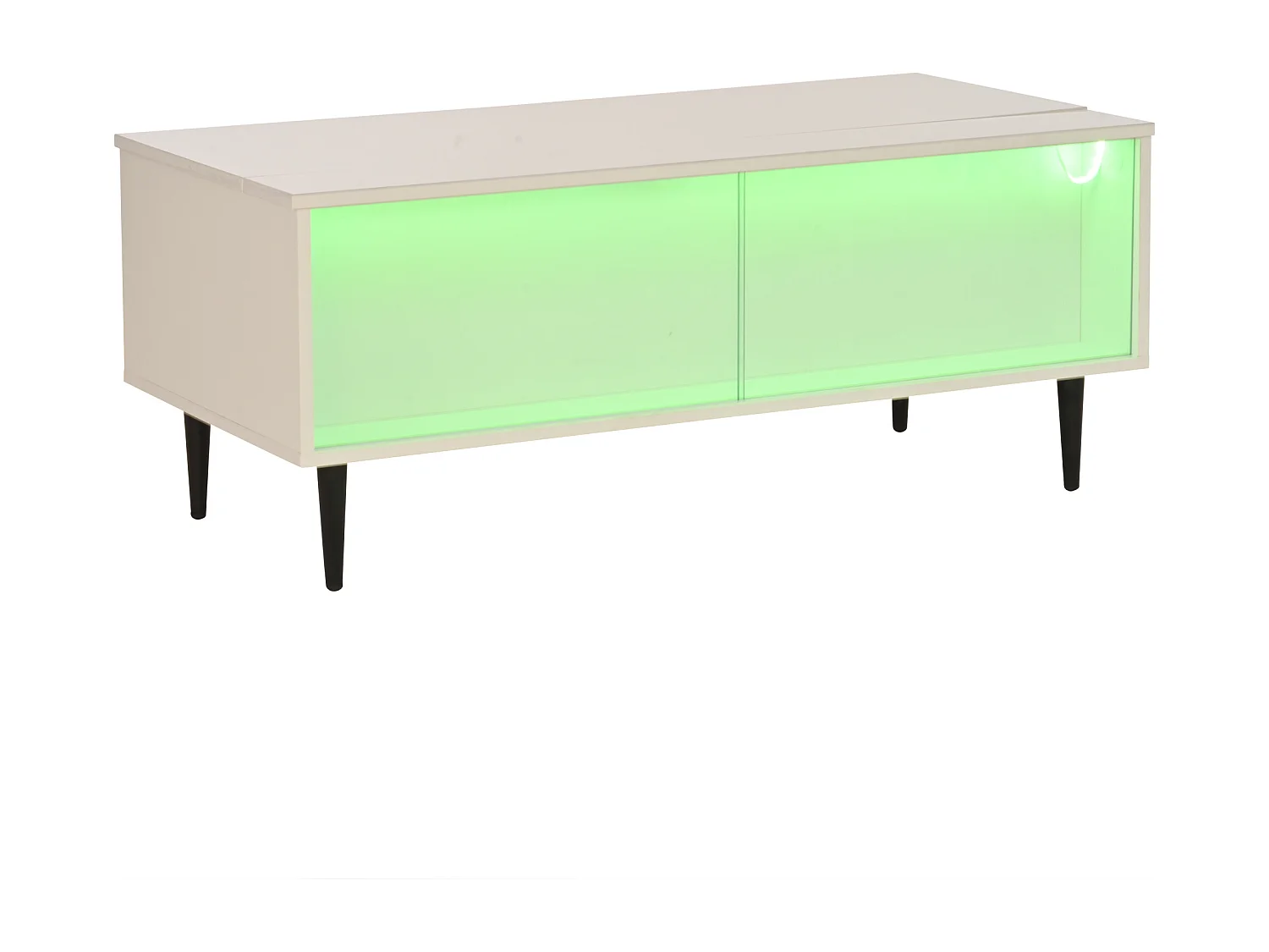 Table basse 105x50x43 cm hauteur réglable LED rangement dissimulé verre trempé blanc salon appartement