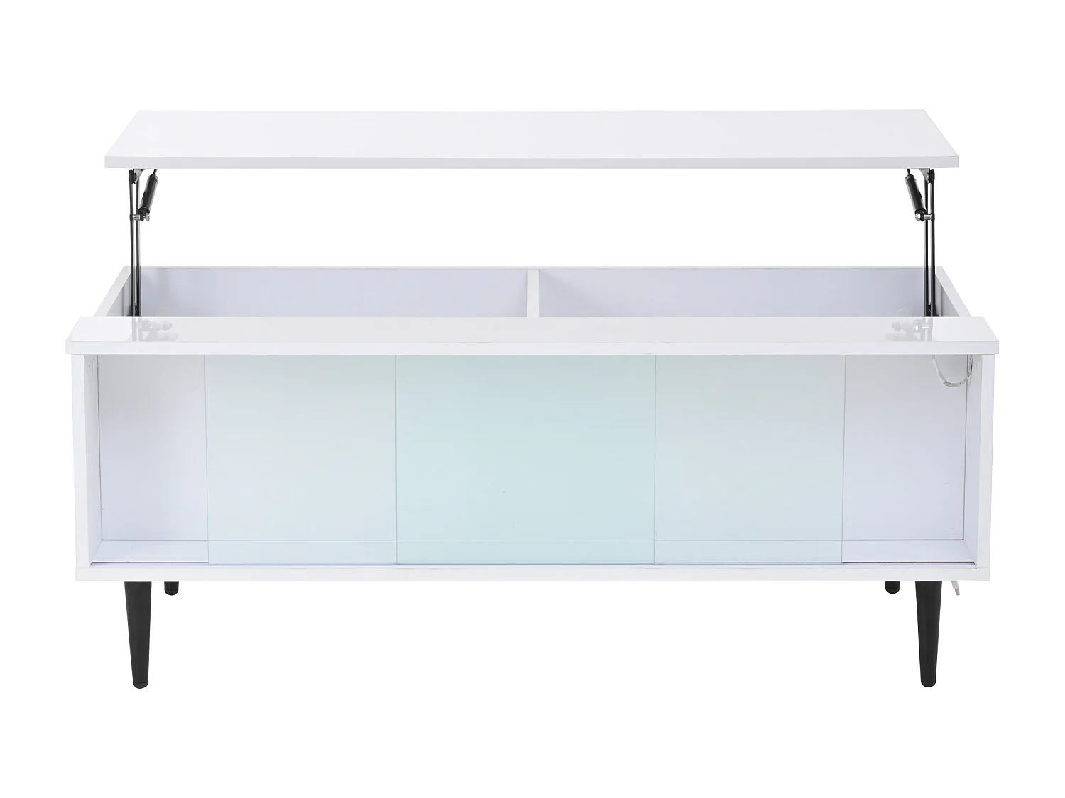 Table basse 105x50x43 cm hauteur réglable LED rangement dissimulé verre trempé blanc salon appartement