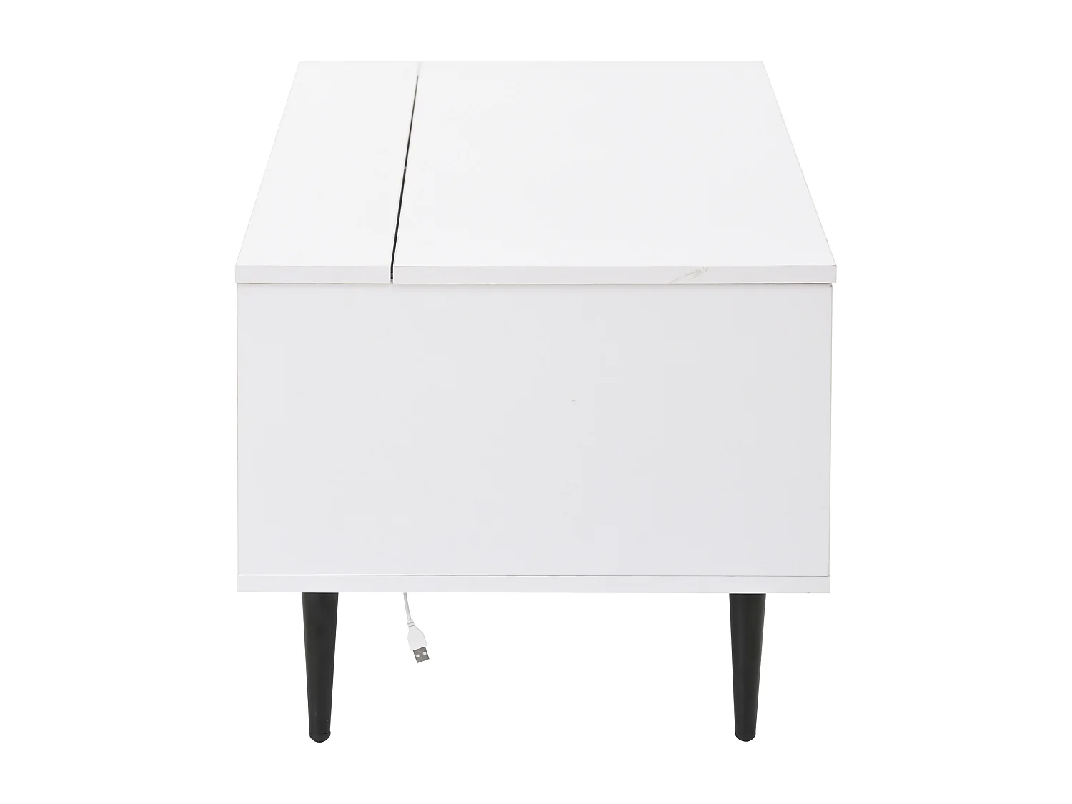 Table basse 105x50x43 cm hauteur réglable LED rangement dissimulé verre trempé blanc salon appartement