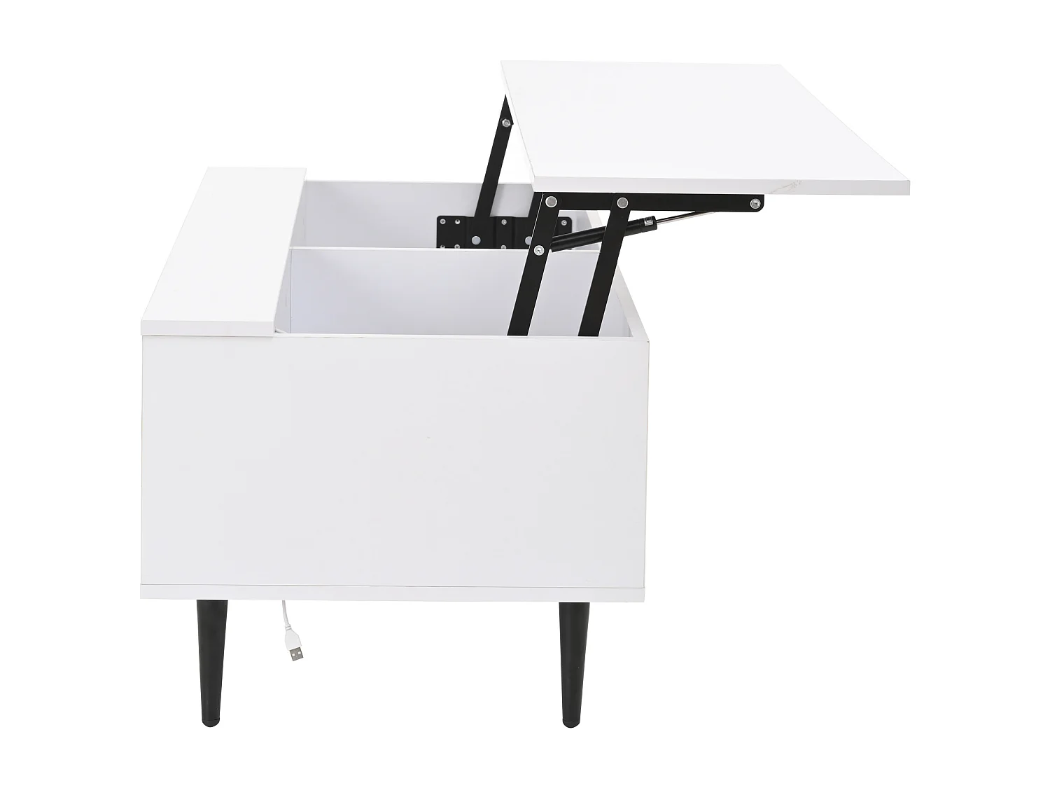 Table basse 105x50x43 cm hauteur réglable LED rangement dissimulé verre trempé blanc salon appartement