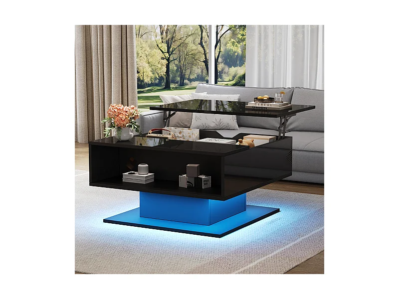 Table basse 80x77x40 cm rangement intégré semi-ouvert noir salon appartement