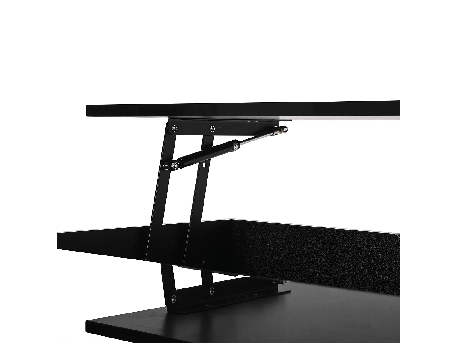 Table basse 80x75x40 cm, plateau relevable 54 cm, éclairage LED, rangement caché, panneau de particules, noir