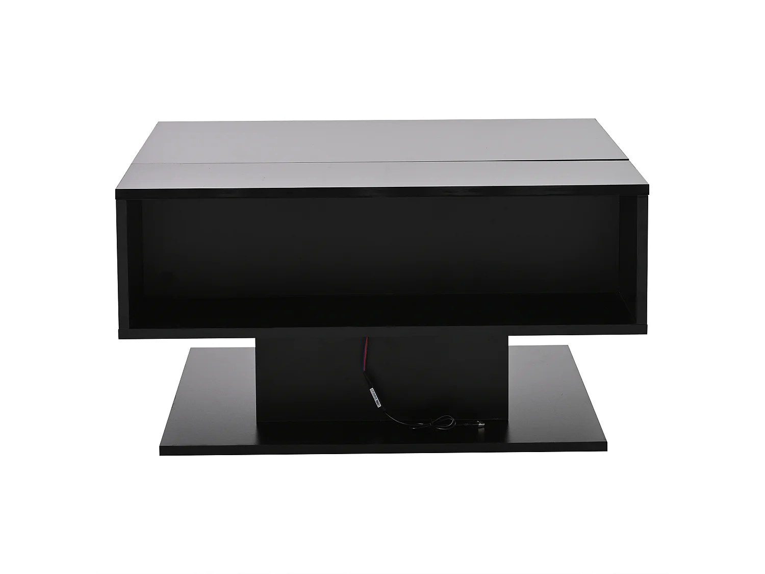 Table basse 80x75x40 cm, plateau relevable 54 cm, éclairage LED, rangement caché, panneau de particules, noir