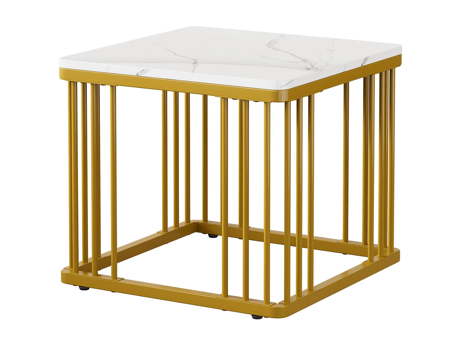 Lot de 2 tables basses carrées 60x60x45 cm et 45x45x40 cm, gigognes, pieds réglables, MDF, blanc