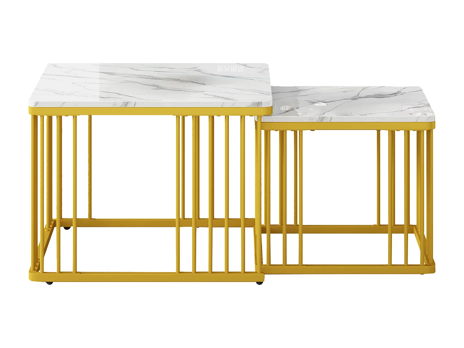 Lot de 2 tables basses carrées 60x60x45 cm et 45x45x40 cm, gigognes, pieds réglables, MDF, blanc