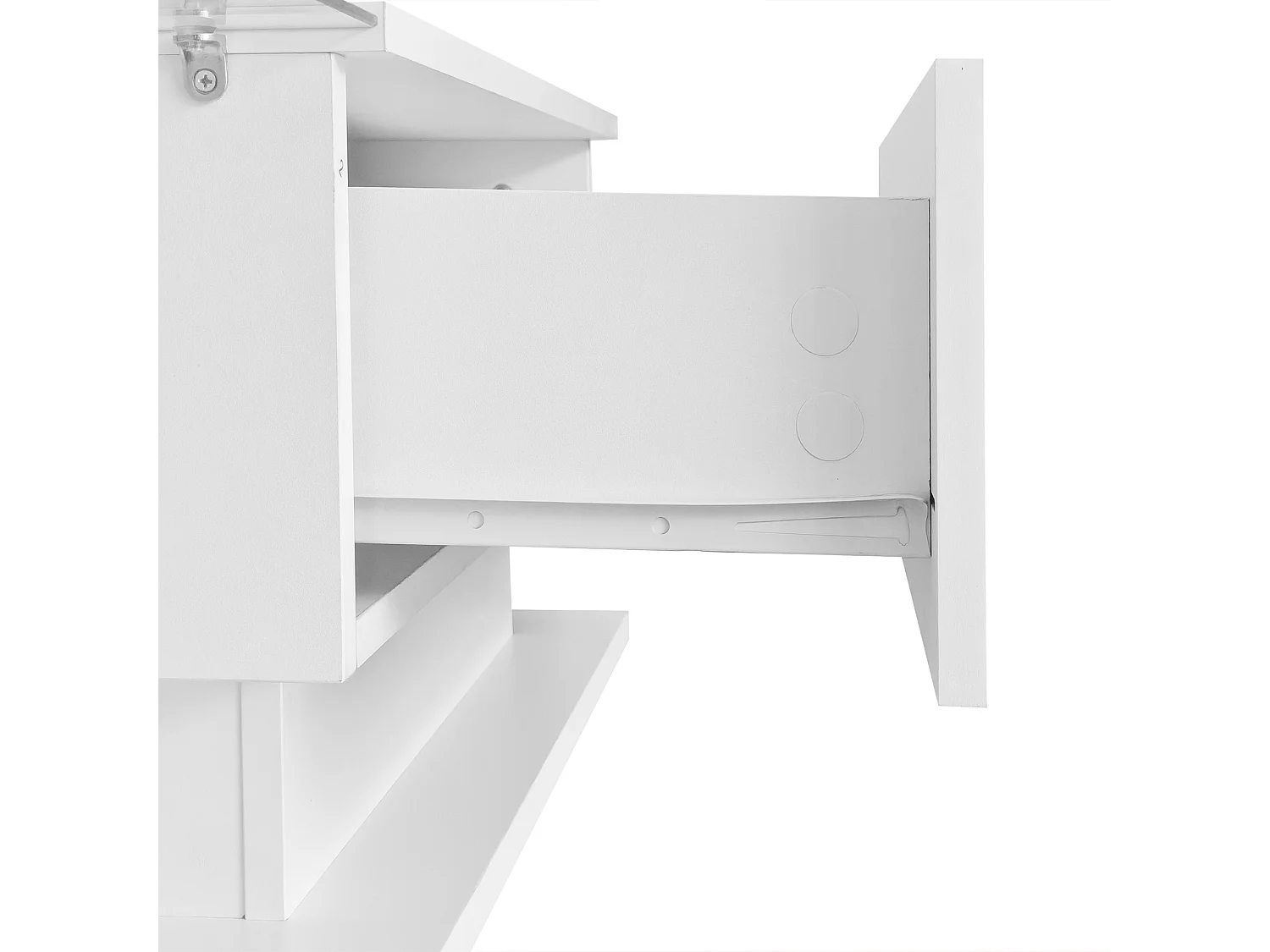 Table basse 100x50x32cm brillant avec plateau verre trempé anti-rayures éclairage LED et tiroir blanc