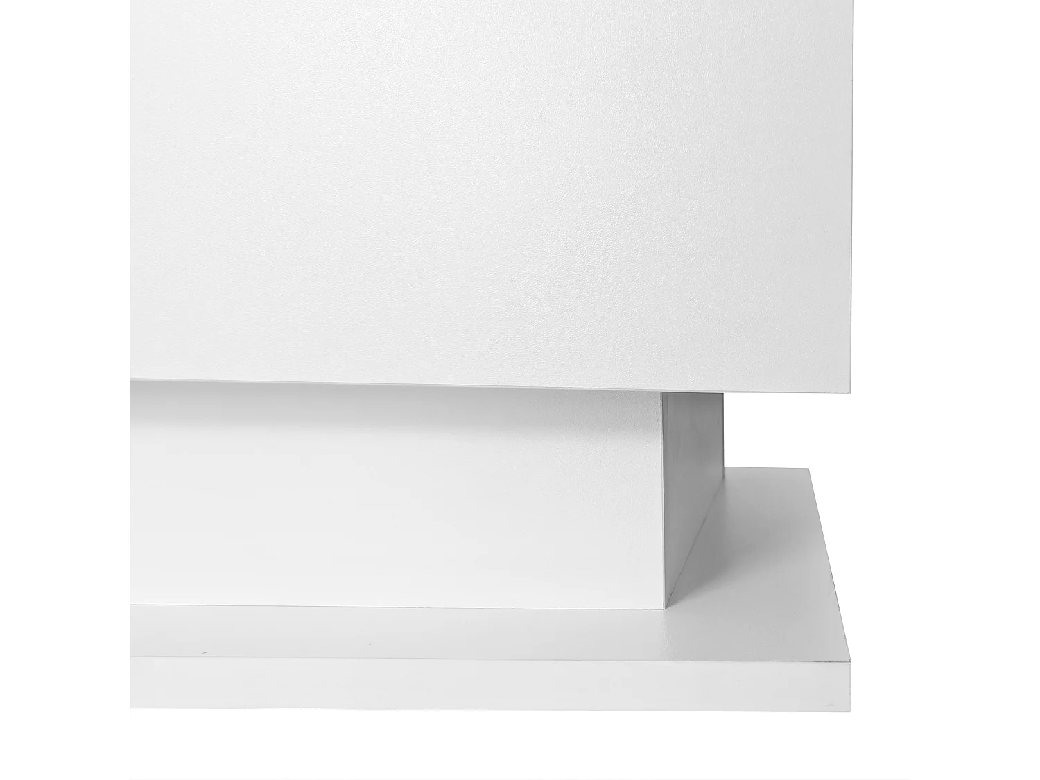 Table basse 100x50x32 cm, éclairage LED, 1 tiroir, plateau en verre, panneau supérieur brillant, panneau de particules, blanc