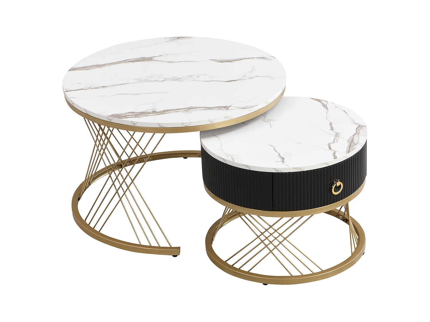 Set van 2 in elkaar passende salontafels 70x70x45 cm bijzettafel met lades wit MDF materiaal voor woonkamer