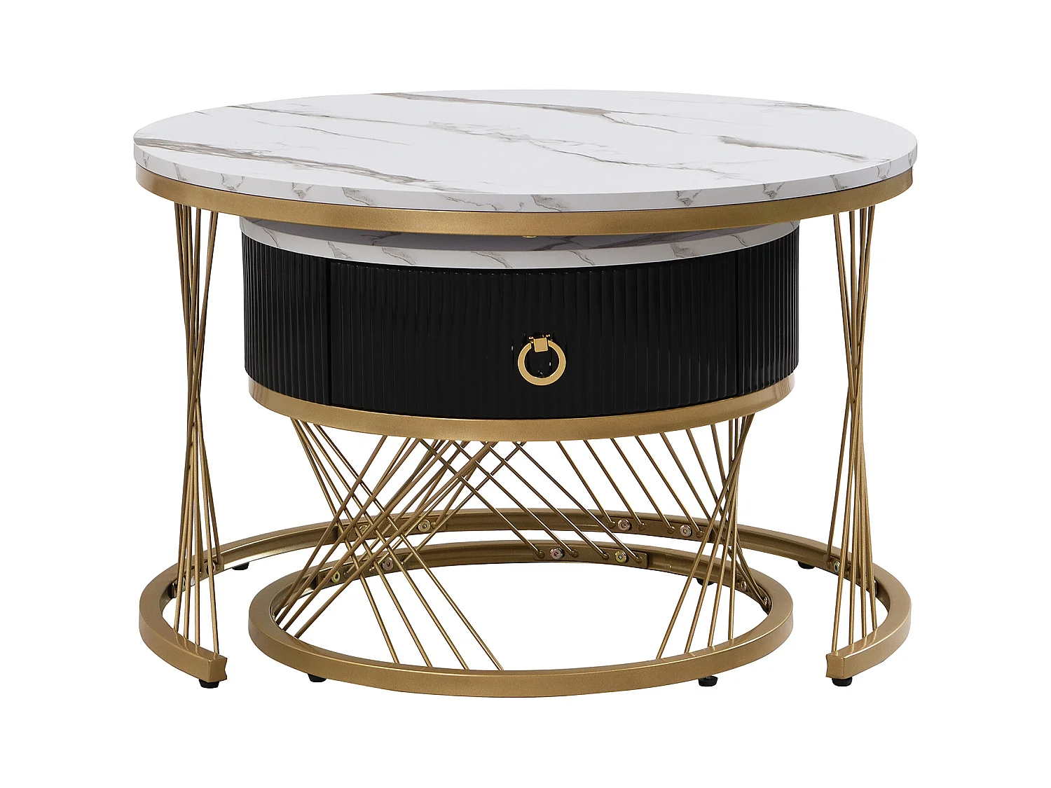 Set van 2 in elkaar passende salontafels 70x70x45 cm bijzettafel met lades wit MDF materiaal voor woonkamer