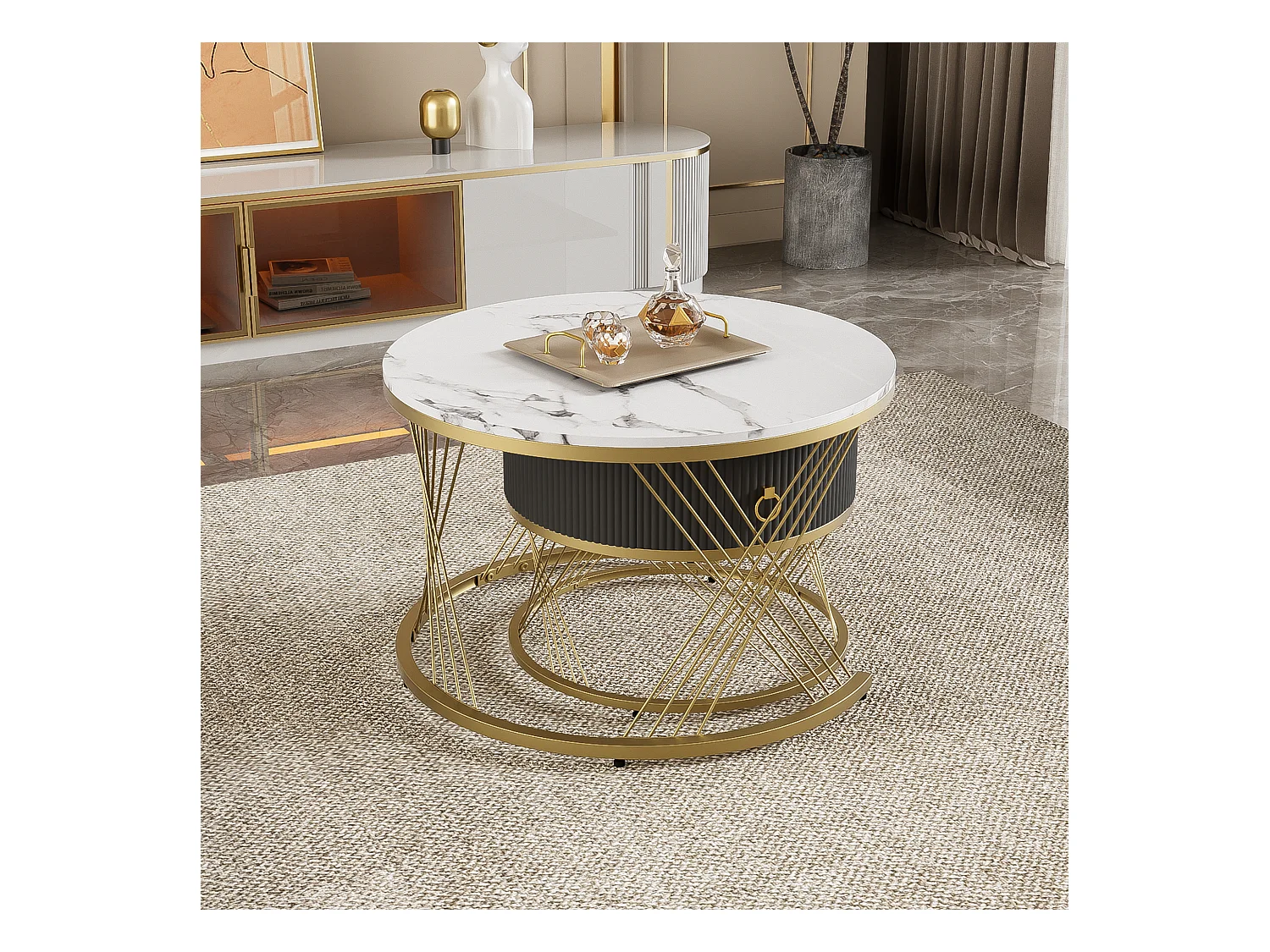 Set van 2 in elkaar passende salontafels 70x70x45 cm bijzettafel met lades wit MDF materiaal voor woonkamer