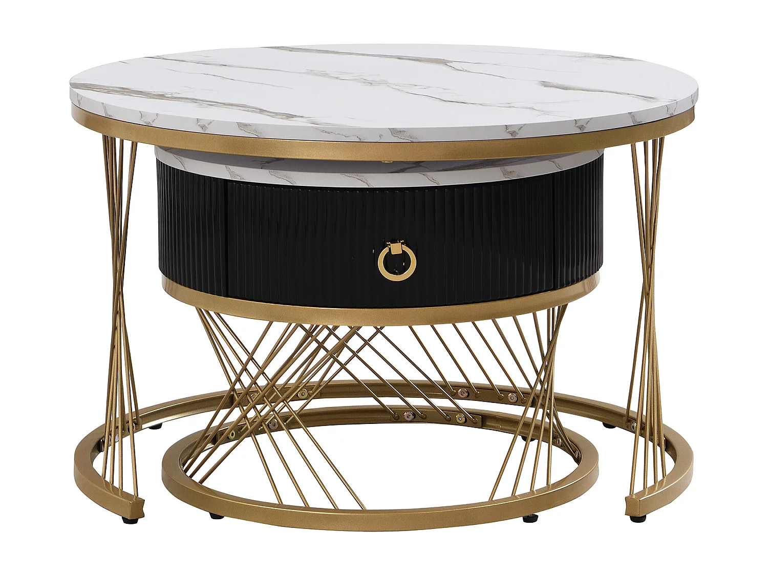 Set van 2 in elkaar passende salontafels 70x70x45 cm bijzettafel met lades wit MDF materiaal voor woonkamer