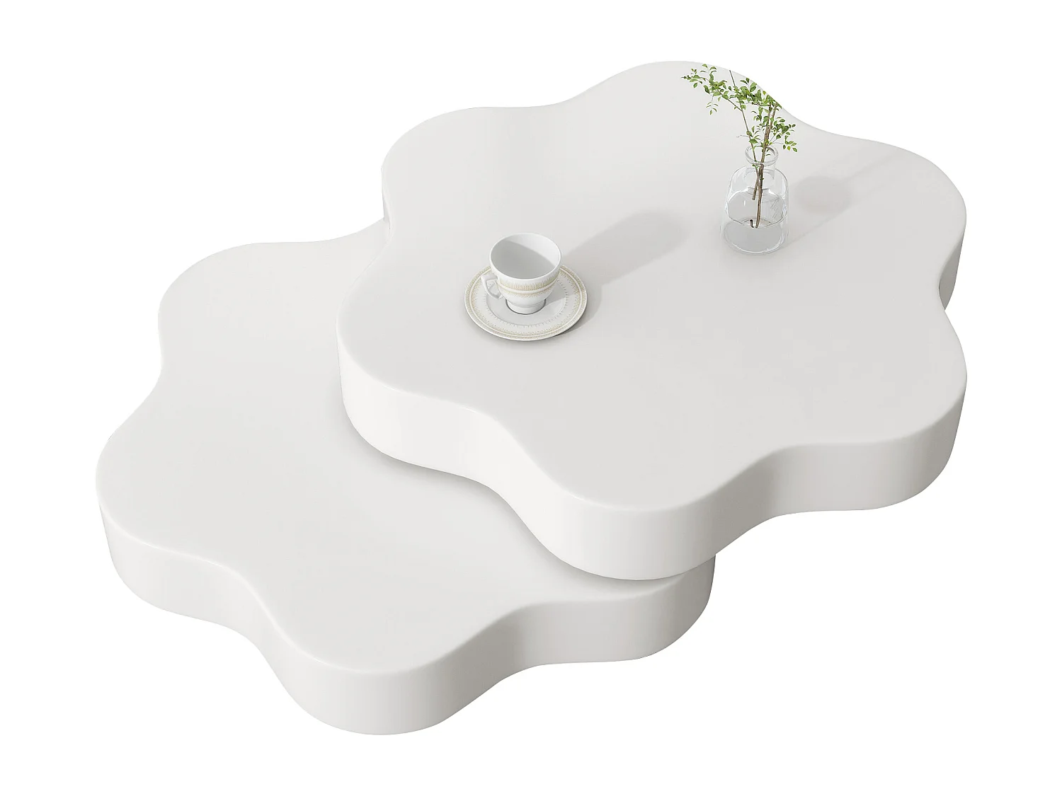 Table basse 74.8x67.5x31 cm, plateau supérieur pivotant 360°, double plateau, MDF, blanc crème