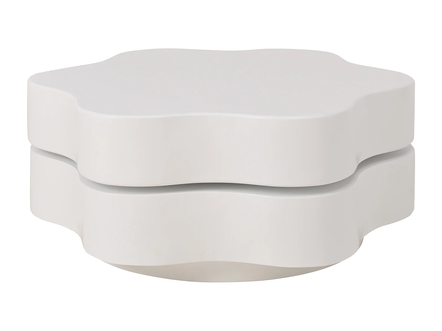 Table basse 74.8x67.5x31 cm, plateau supérieur pivotant 360°, double plateau, MDF, blanc crème