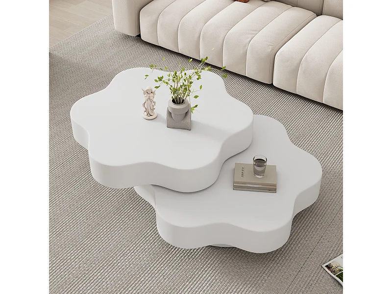 Table basse 74.8x67.5x31cm meuble de salon moderne, double rangement, MDF, blanc crème