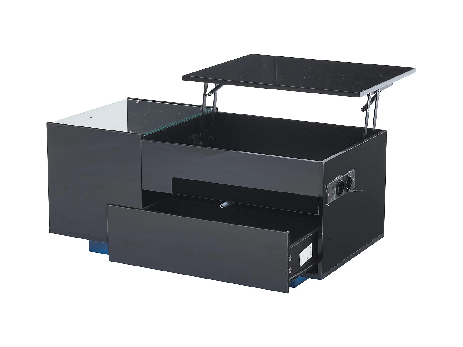 Salontafel 95x48x42 cm LED verstelbare lade geïntegreerde opbergdoos zwart moderne woonkamer