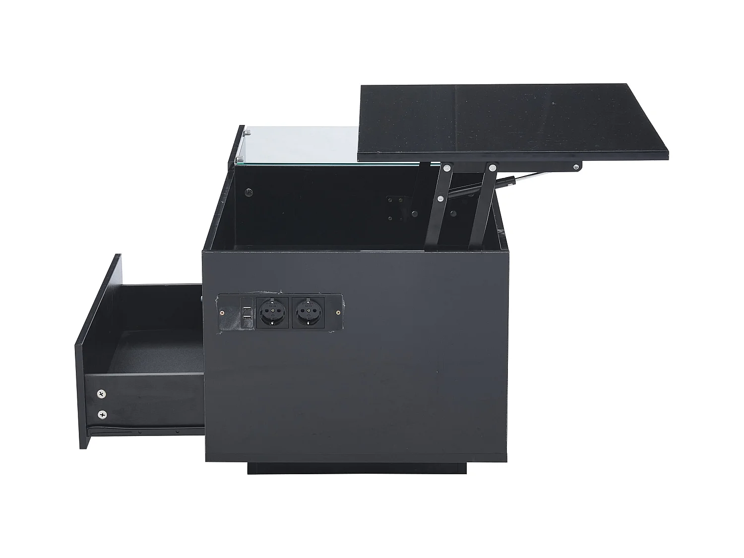 Salontafel 95x48x42 cm LED verstelbare lade geïntegreerde opbergdoos zwart moderne woonkamer