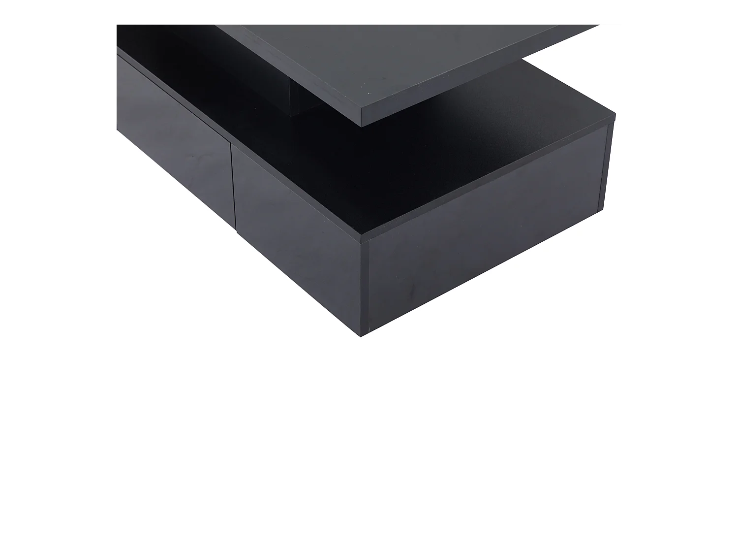 Table basse à deux niveaux LED RGB 16 couleurs surface brillant avec étagère ouverte et tiroir coulissant noir