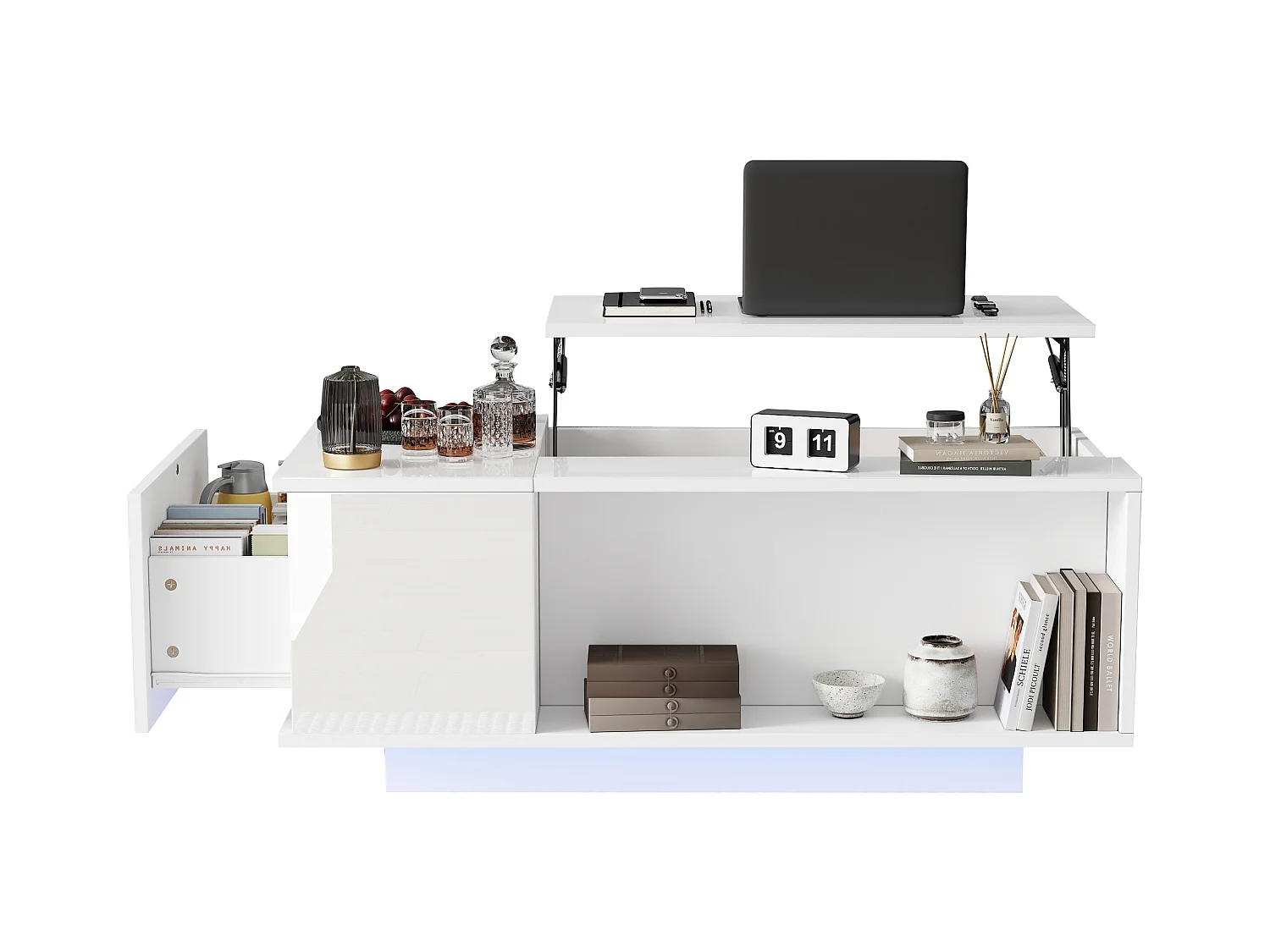 Salontafel 100x50x40 cm LED verstelbare lade geïntegreerde opbergdoos wit moderne woonkamer