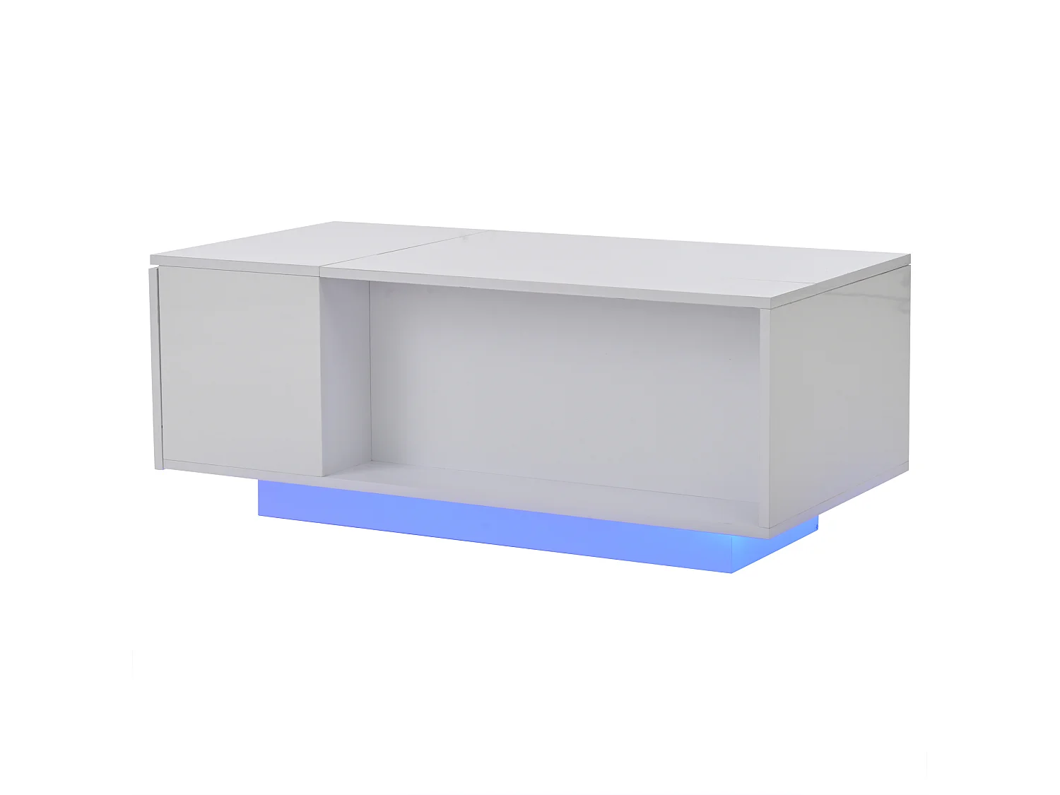 Table basse 100x50x40 cm LED réglable tiroir rangement intégré prise blanc salon contemporain