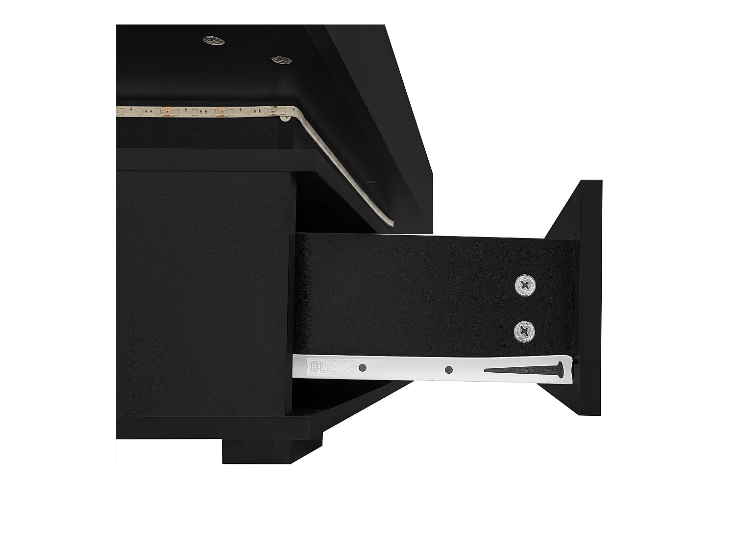 Table basse 100x50x44cm réglage hydraulique LED Bluetooth 2 tiroirs rangement noire pour salon