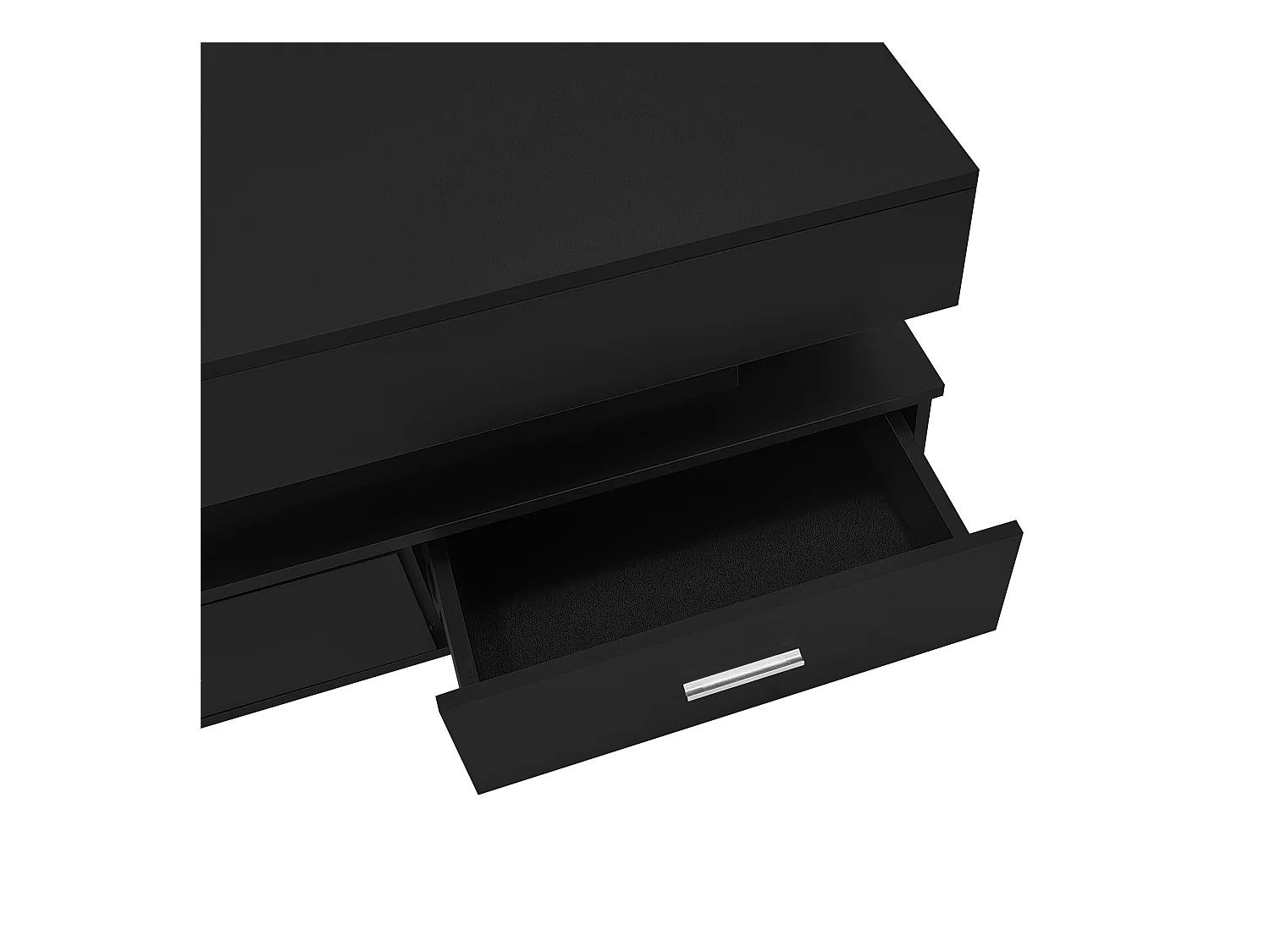 Table basse 100x50x44cm réglage hydraulique LED Bluetooth 2 tiroirs rangement noire pour salon